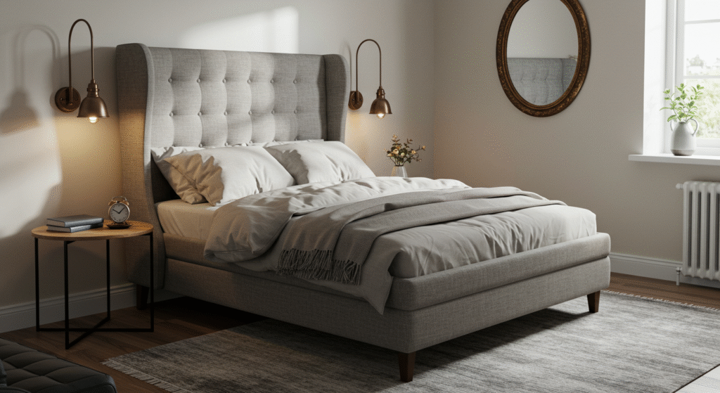 Contemporary apartment with Structube Canada couch, bed, and table, creating a welcoming atmosphere